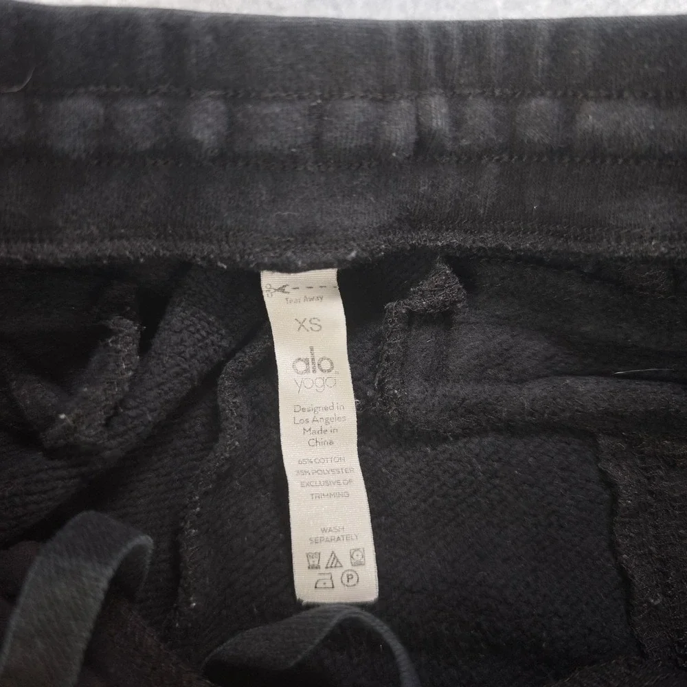 Alo Yoga Sweatpants Women's Xs Black Fleece Wide Leg Pintuck Cuffed Drawstring